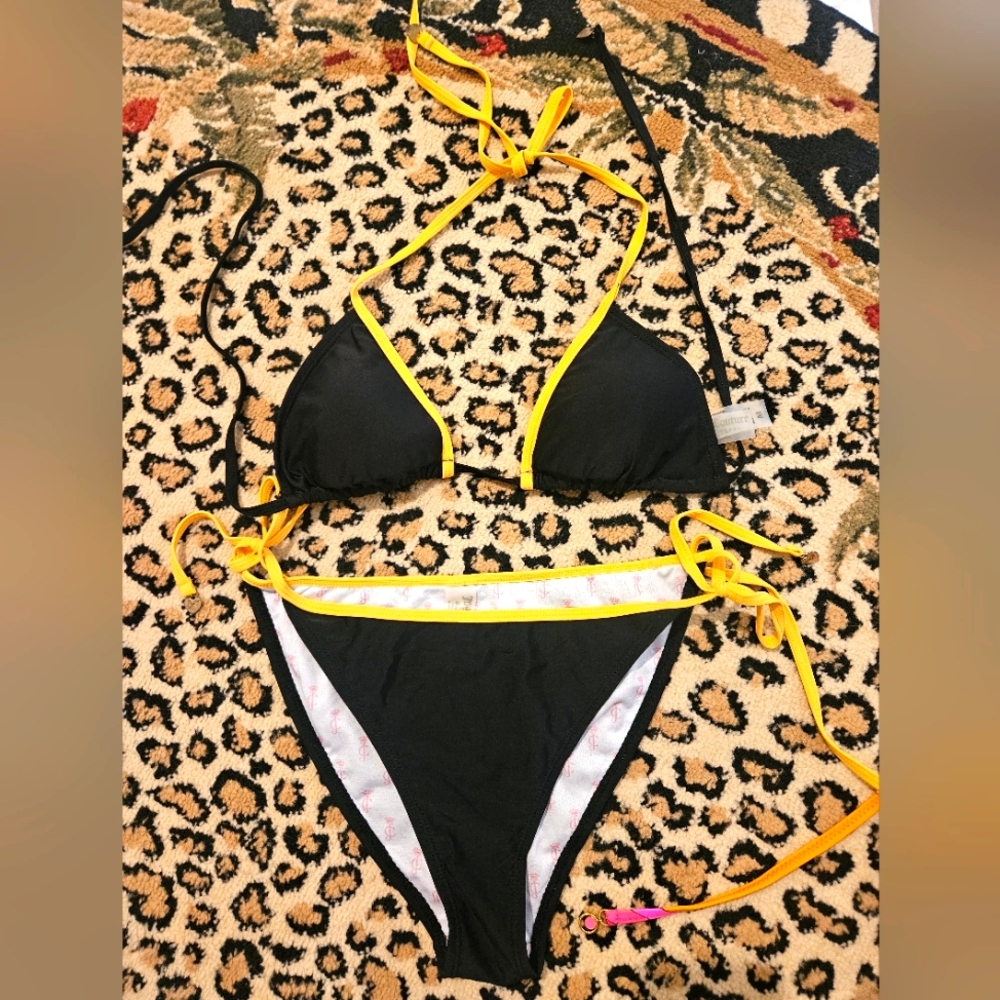 Ju8cy COUTURE Black and Yellow TWO Piece Swimsuit, SZ M